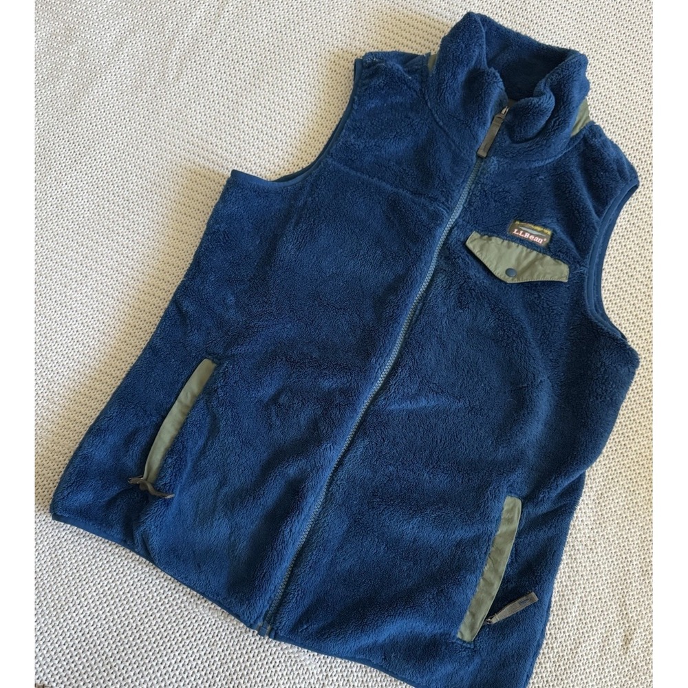 LL BEAN MOUNTAIN PILE FLEECE VEST Women SZ Small GREEN/ BLUE - Picture 2 of 7